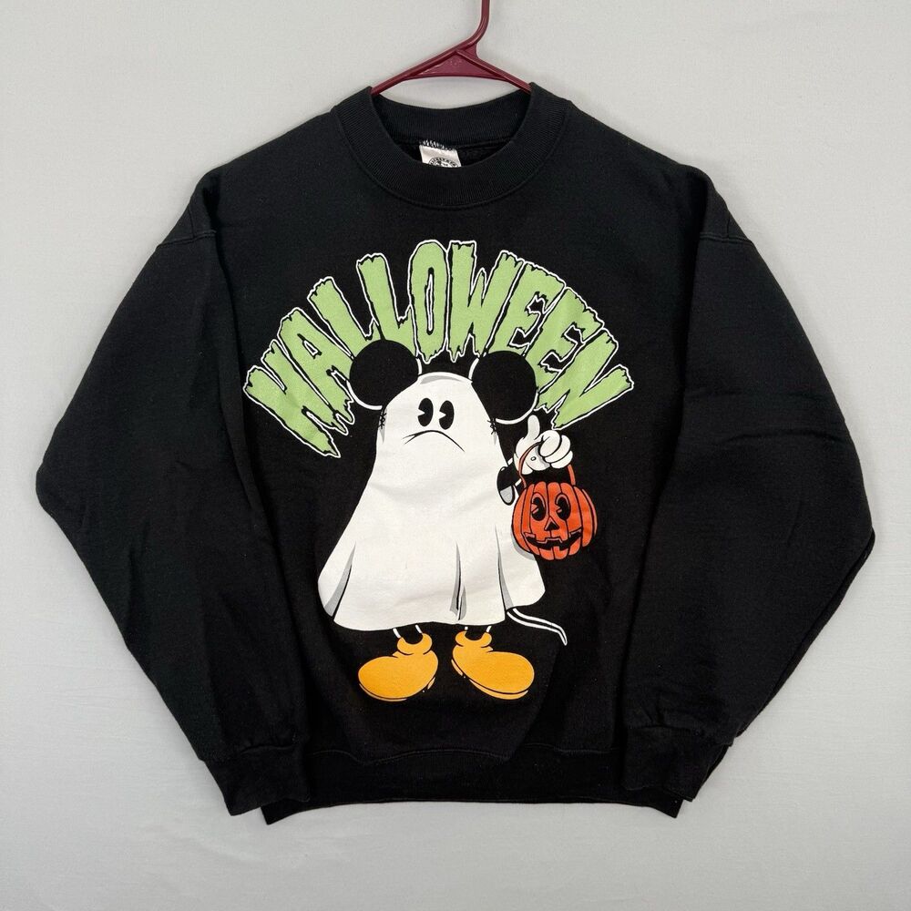 Vintage Disney Mickey Mouse Ghost Halloween Crewneck Sweatshirt L Boxy 90s USA